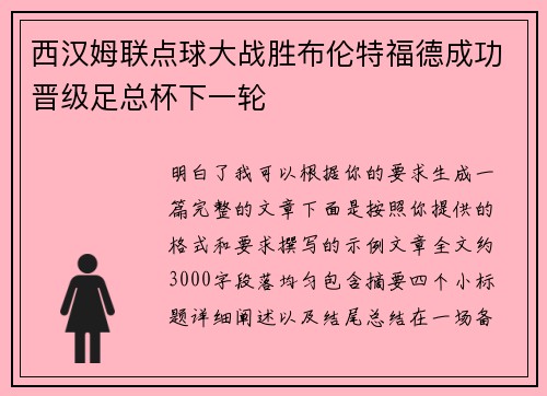 西汉姆联点球大战胜布伦特福德成功晋级足总杯下一轮 西汉姆联点球大战胜布伦特福德成功晋级足总杯下一轮